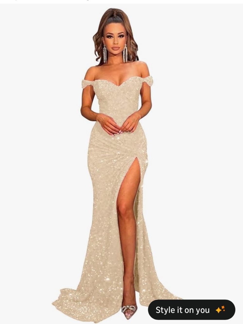 Sequin Corset Ruched Evening Dress in Champagne size 0-2 (XS/S)